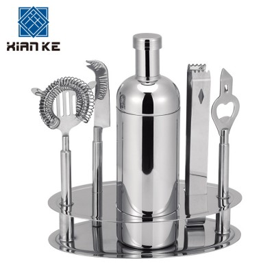 6 pcs cheap stainless steel cocktail set shaker wine wools outdoor bar table tool set with stand