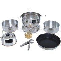 WP801 Stainless Steel Camping Cookware Set with Tea Pot and Fry Pan